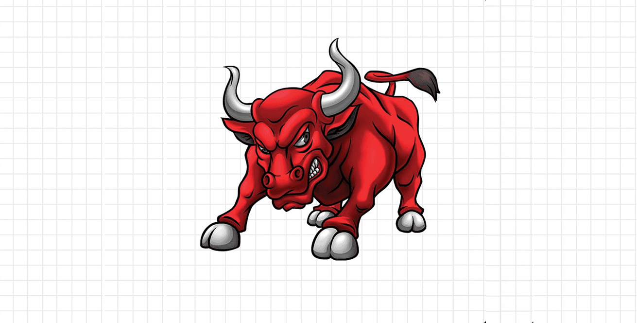 El Toro Podcast logo — an aggressive red bull mascot charging forward on a white grid background.