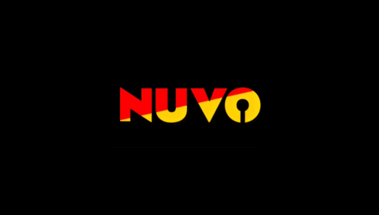 The NUVO logo — a bold red-and-yellow 'NUVO' wordmark with a diagonal color split on a black background.