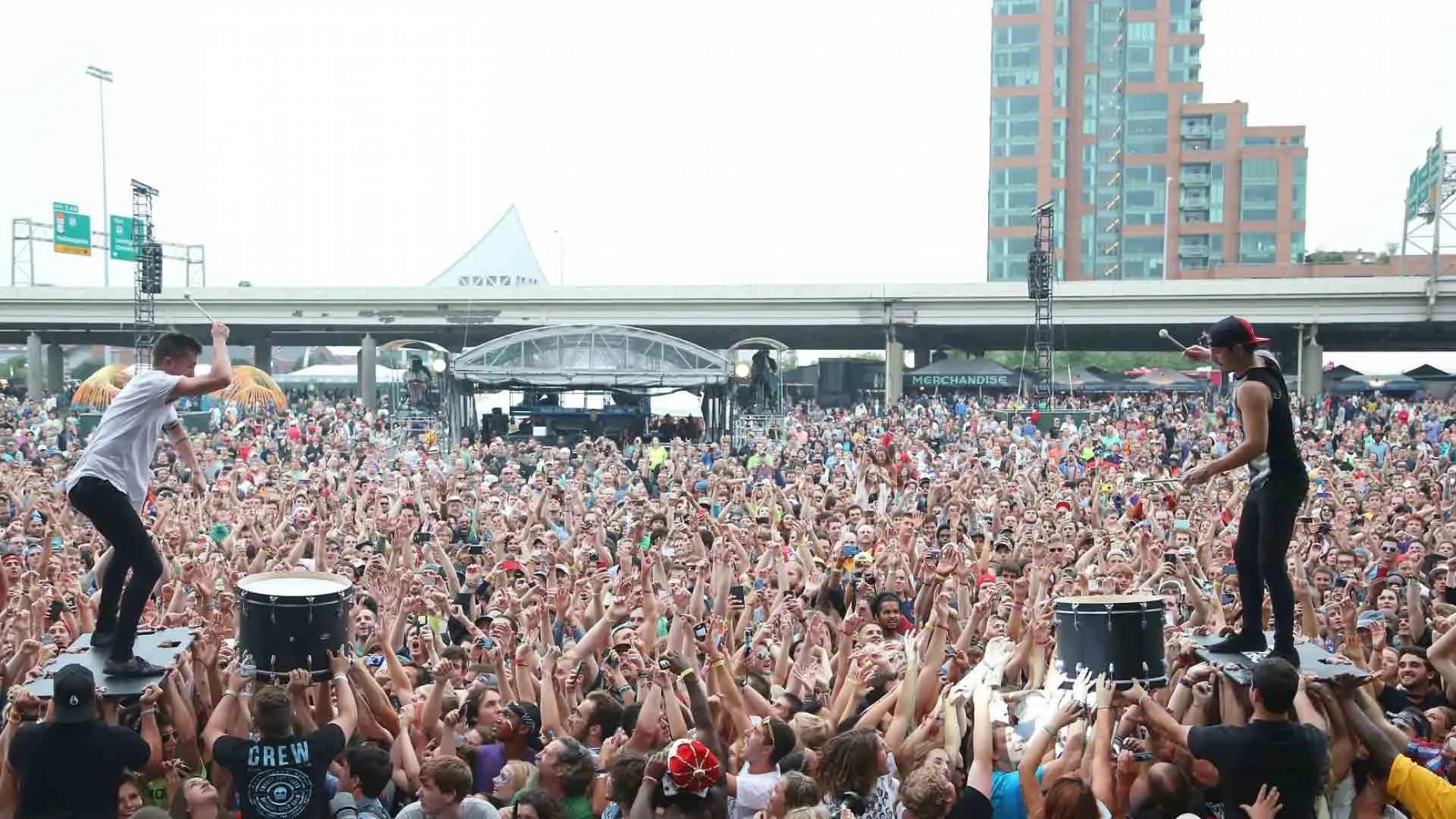 Twenty One Pilots performing at Forecastle - a downtown Louisville festival with a unique music.art.activism® brand identity