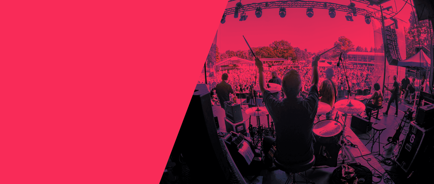 Festival main stage at sunset with crowd — Hayden James performance