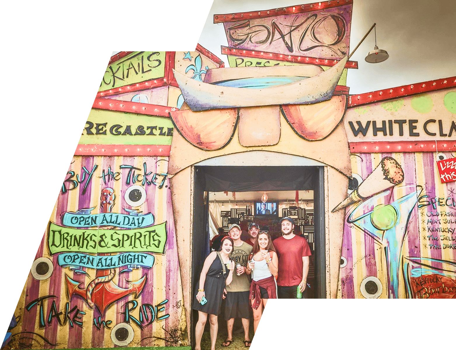 Sponsor activation booths at a festival featuring Truly and White Claw brand experiences